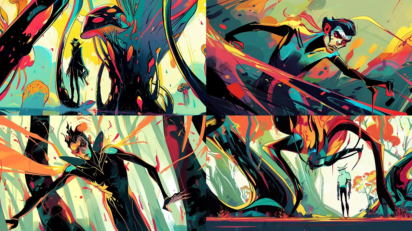Dynamic Vivacity: Abstract Forms and Fluid Motion in Contemporary Digital Art - Midjourney sref style