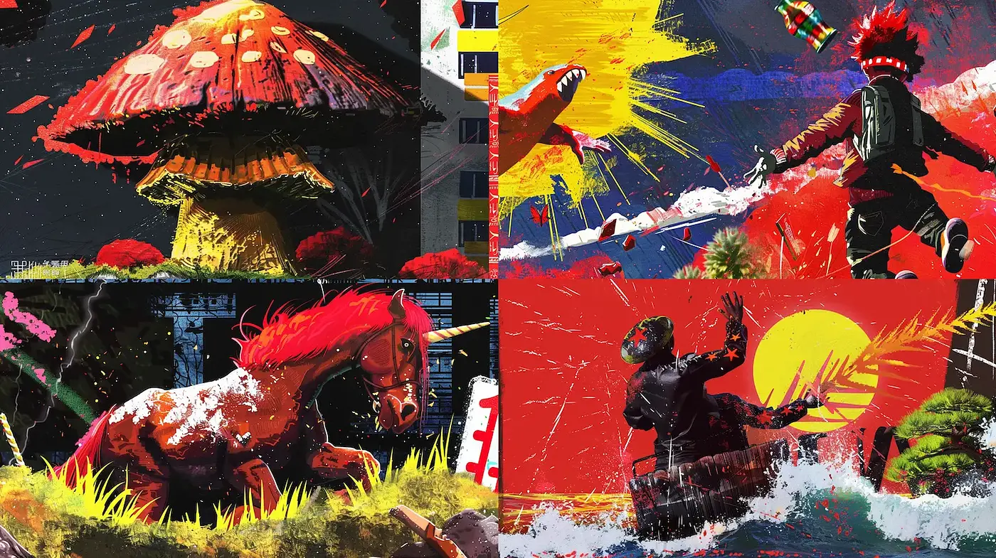 Vibrant and Dynamic Urban Fantasy with Pop Art Influences - Midjourney sref style