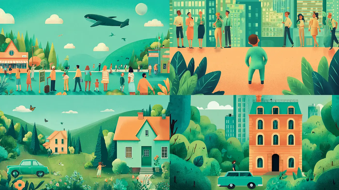 Contemporary Whimsical Scenes with Cohesive Color and Texture - Midjourney sref style