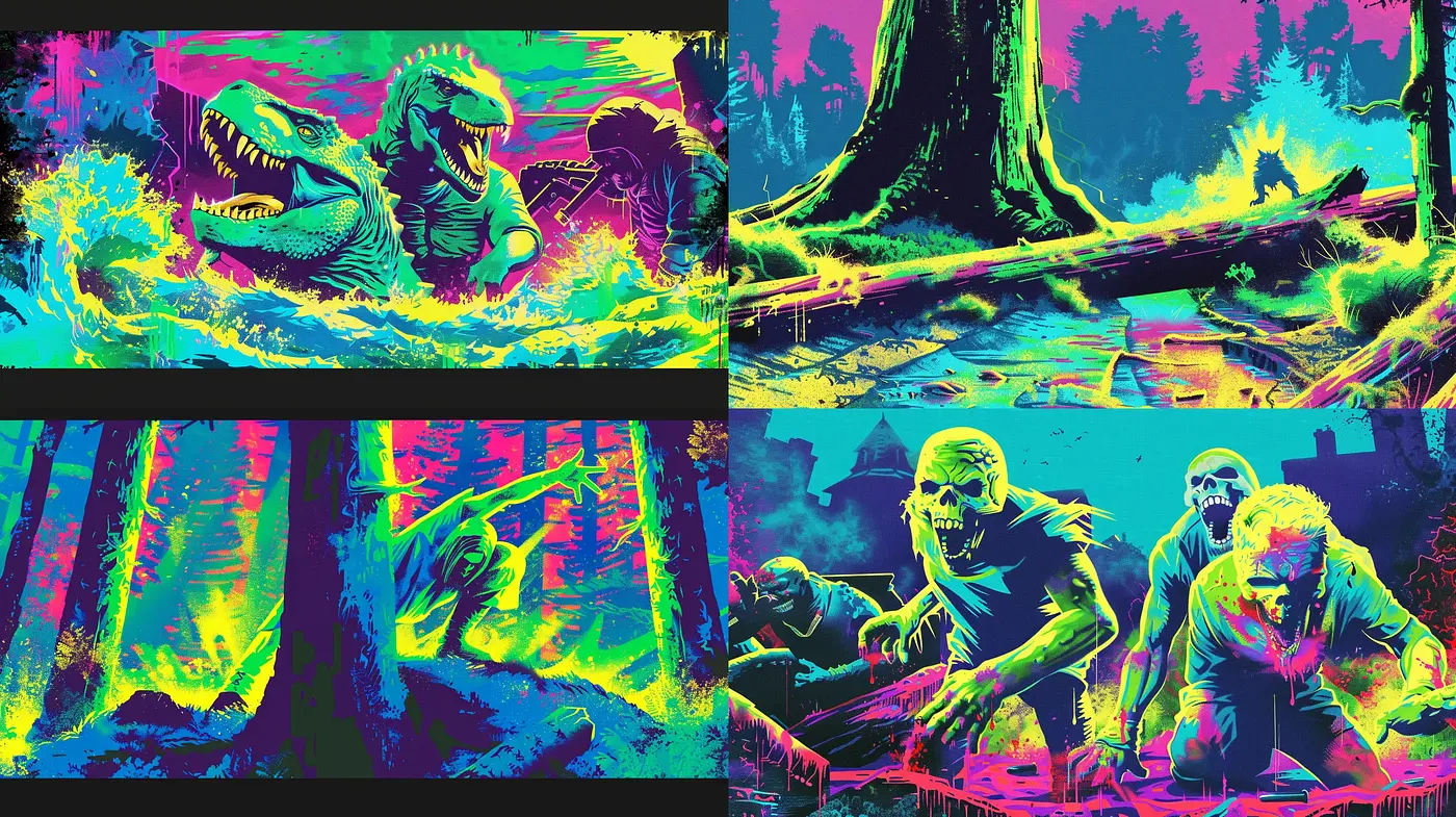 Neon Apocalypse: Vivid and Intense Retrofuturism Art Style - Midjourney sref style
