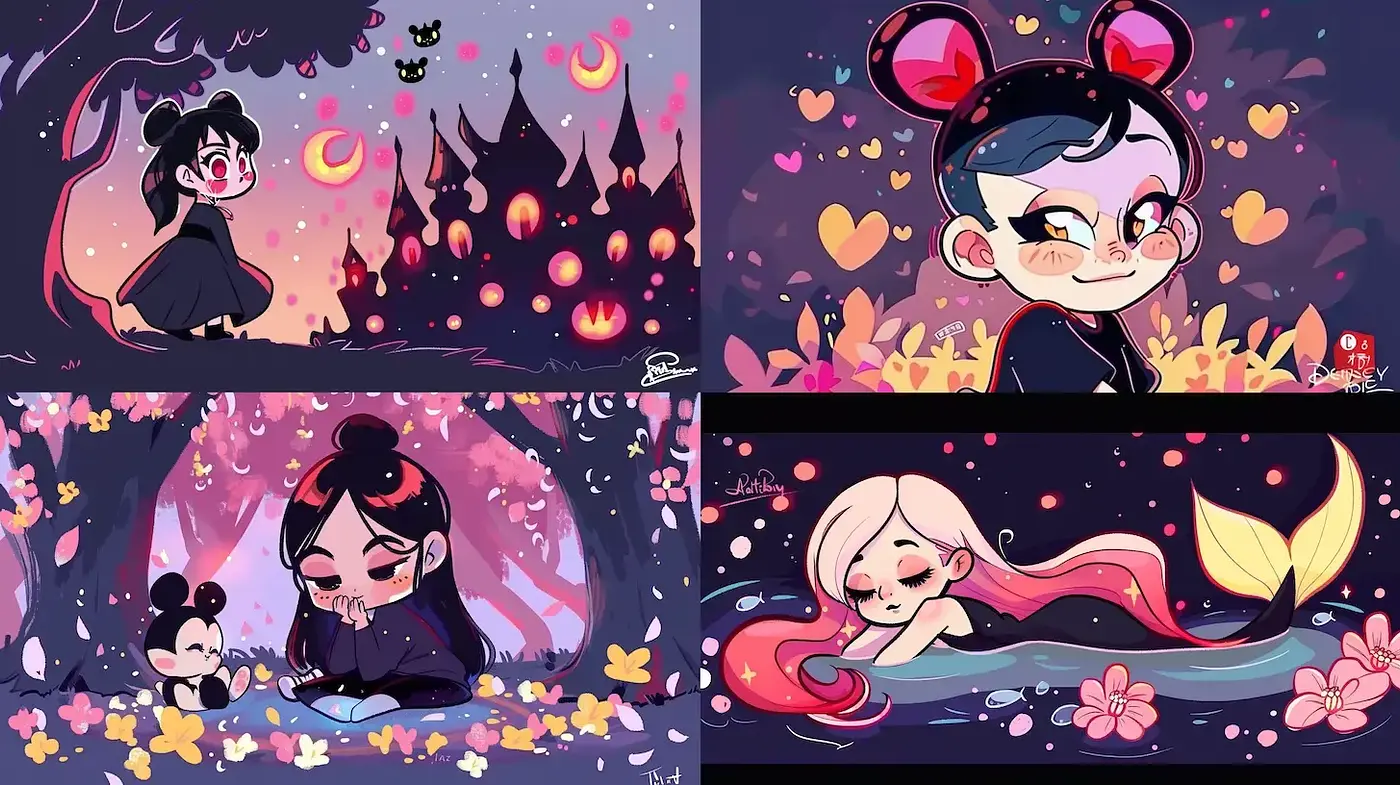 Playful and Enchanting Cartoon Aesthetic with Whimsical Elements - Midjourney sref style