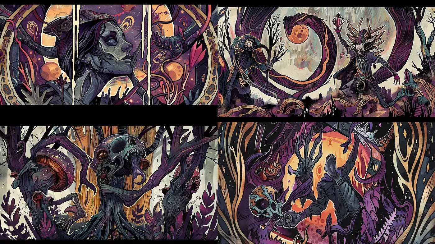 Eerie and Intricate Surrealism with Dark Fantasy Elements - Midjourney sref style