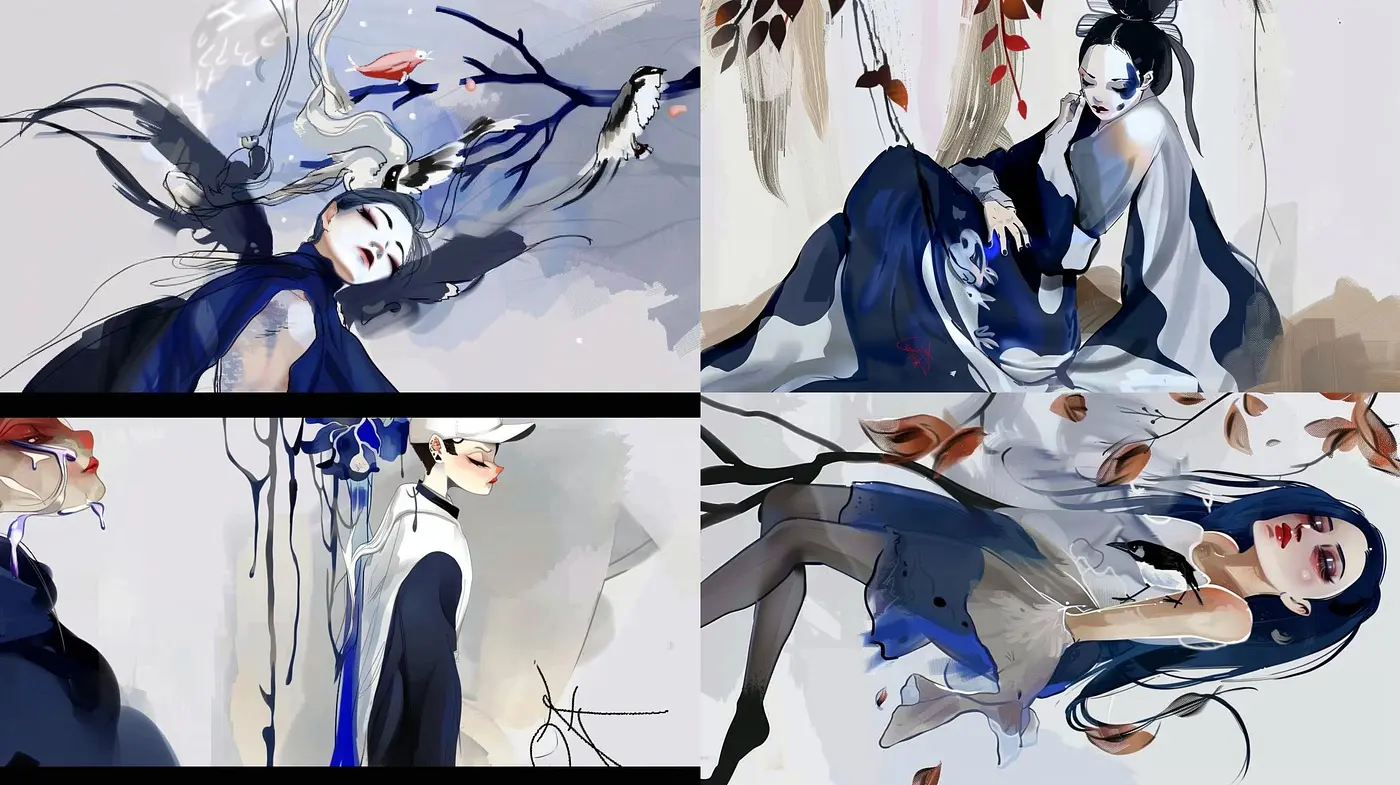 Ethereal Brushstrokes in Muted Harmony: A Fusion of Ink Wash and Digital Fluidity - Midjourney sref style