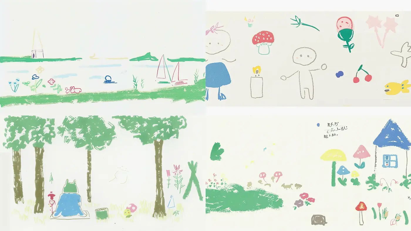 Whimsical Childlike Serenity in Pastel - Midjourney sref style