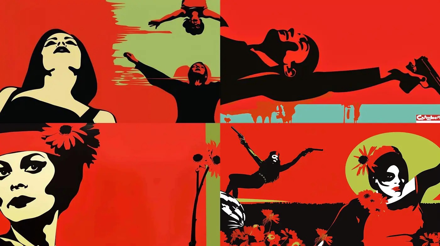 Bold Contrasts and Silhouetted Figures in Pop Art Homage - Midjourney sref style