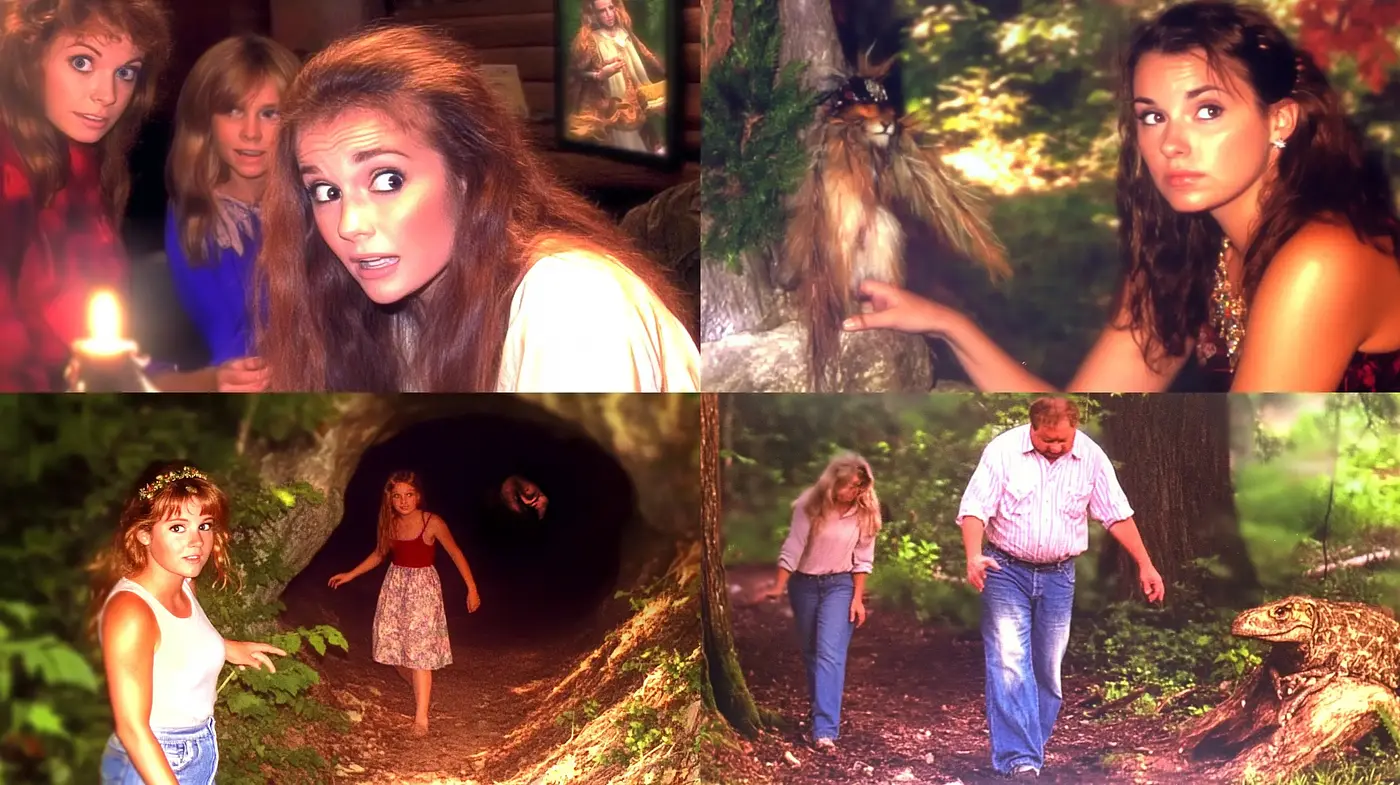 Enigmatic Forest Encounters in a Vibrant Cinematic Tableau - Midjourney sref style