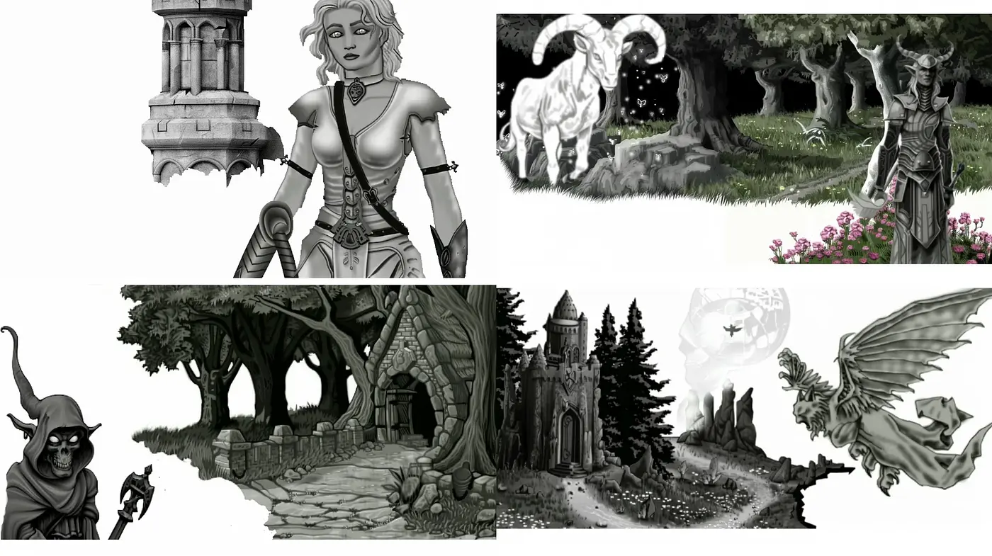 Monochromatic Fantasy Illustrations with a Gothic Twist - Midjourney sref style