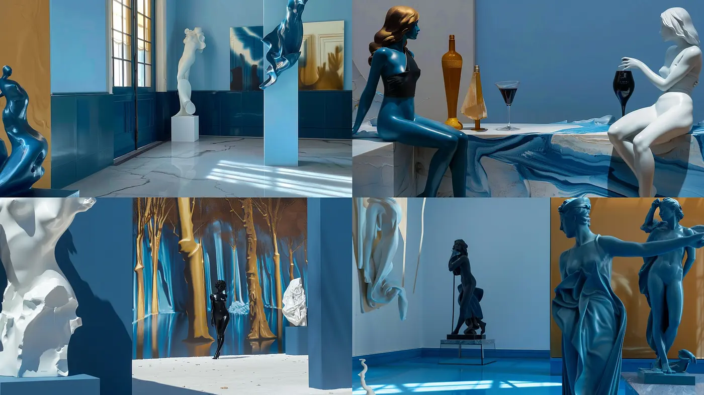Ethereal Statuesque Illumination in Monochromatic Blues - Midjourney sref style