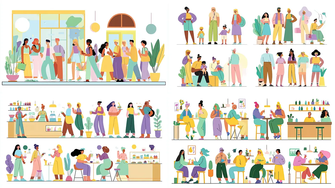 Playful and vibrant illustrative style with a contemporary urban vibe - Midjourney sref style