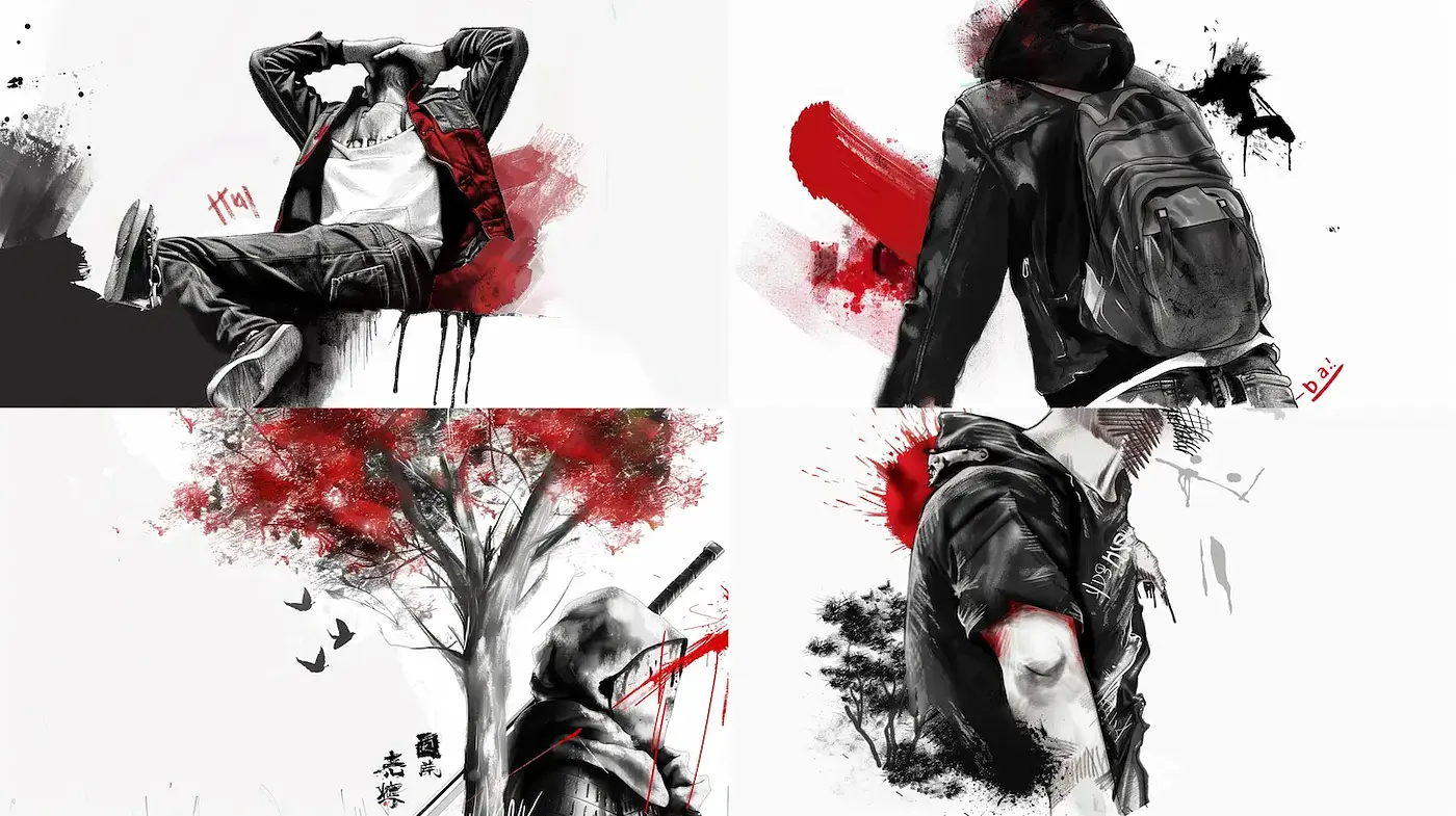 Dynamic and moody urban art style with strong contrast and expressive elements - Midjourney sref style