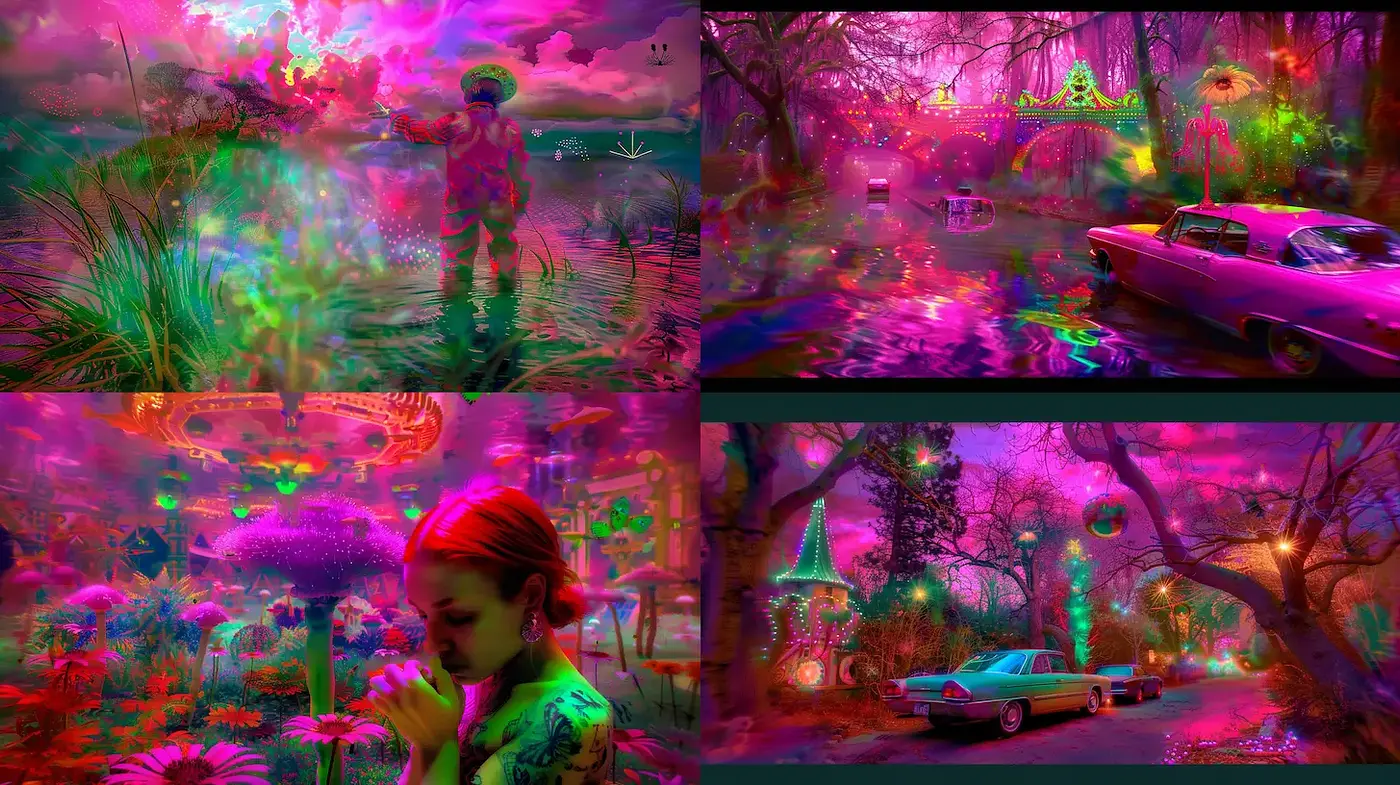 Surreal Vibrancy with a Dreamlike Quality and Retro Elements - Midjourney sref style