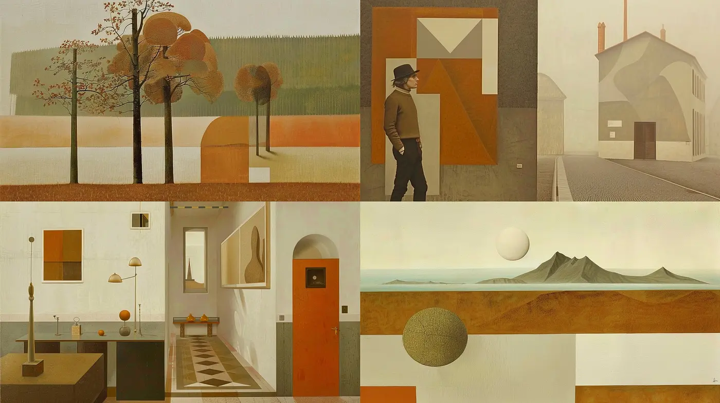 Serene Geometric Harmonies in Warm Earth Tones - Midjourney sref style