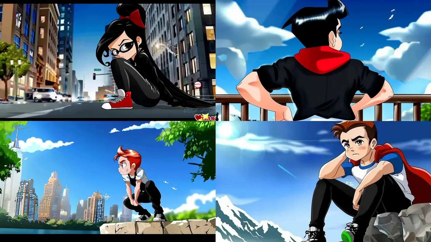 Dynamic and Vibrant Animated Style with Urban Elements - Midjourney sref style