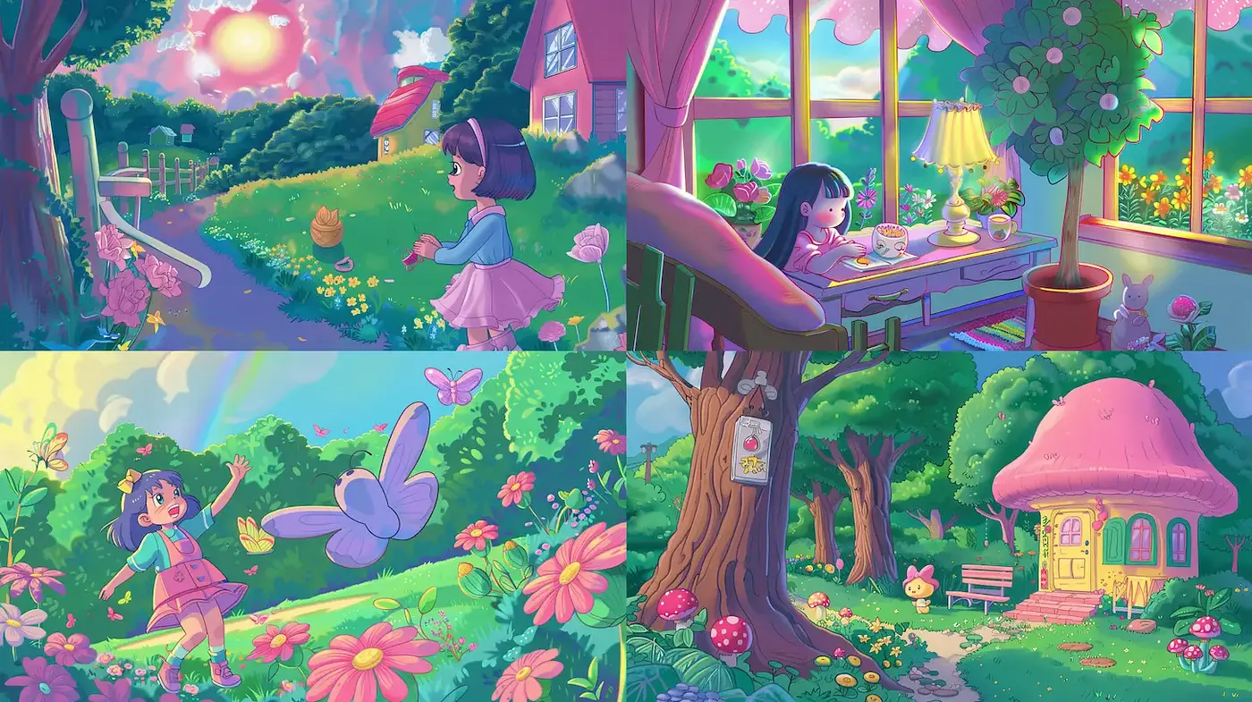 Whimsical and Lush Pastoral Scenes with a Playful Essence - Midjourney sref style