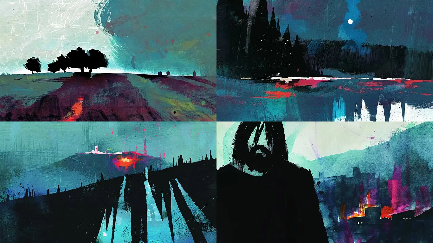 Ethereal Dreamscapes with Luminous Contrasts and Expressive Textures - Midjourney sref style