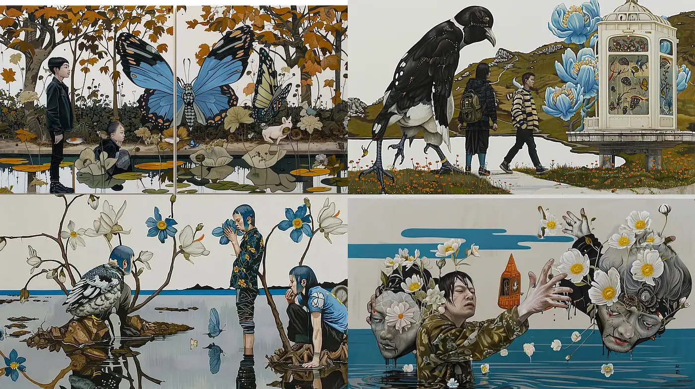 Surrealist Nature Imagery with Modern Elements - Midjourney sref style