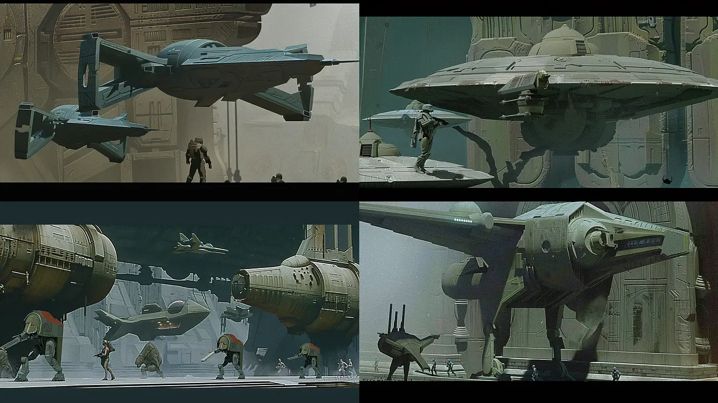 Futuristic Dystopian Vistas with Consistent Muted Tones - Midjourney sref style