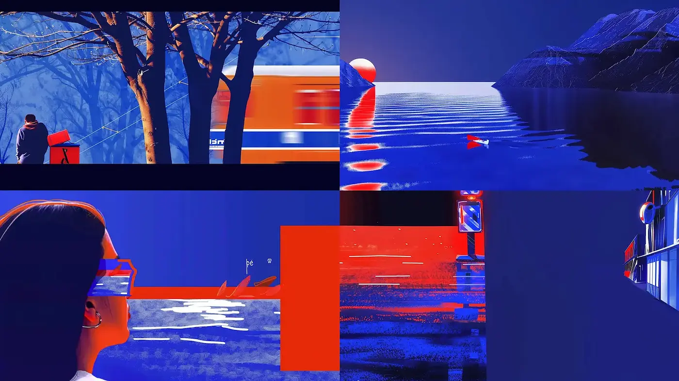 A striking blend of modern minimalism and retro futurism with a vivid contrast - Midjourney sref style
