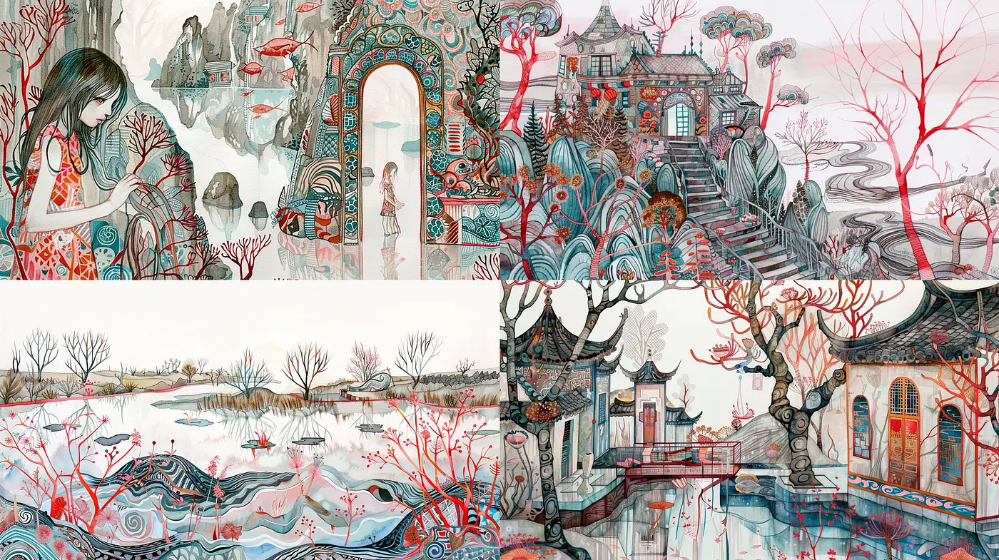 Ethereal Dreamscapes with Whimsical Flora and Fantasy Architecture - Midjourney sref style