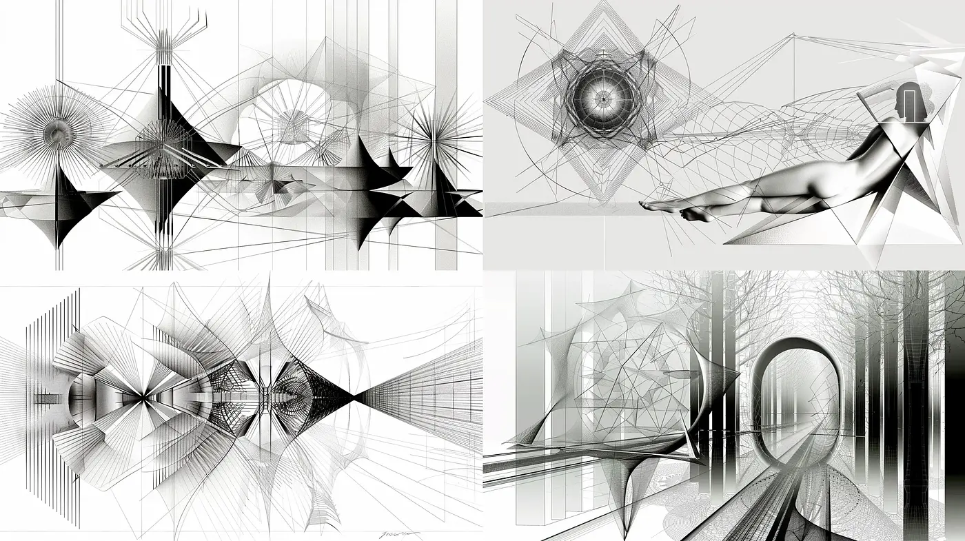 Monochromatic Geometric Abstraction - Midjourney sref style