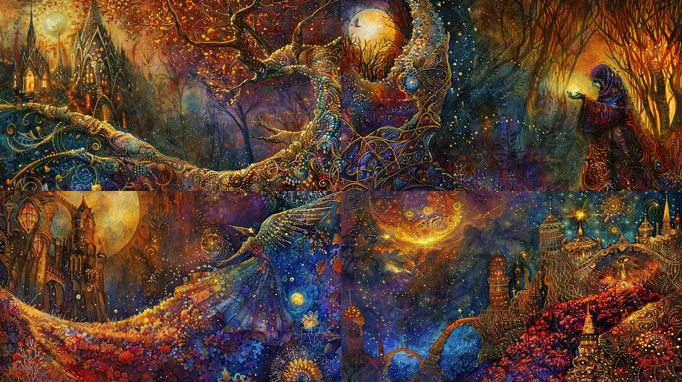 Surreal Fantasia of Cosmic Dreamscapes and Ethereal Visions - Midjourney sref style