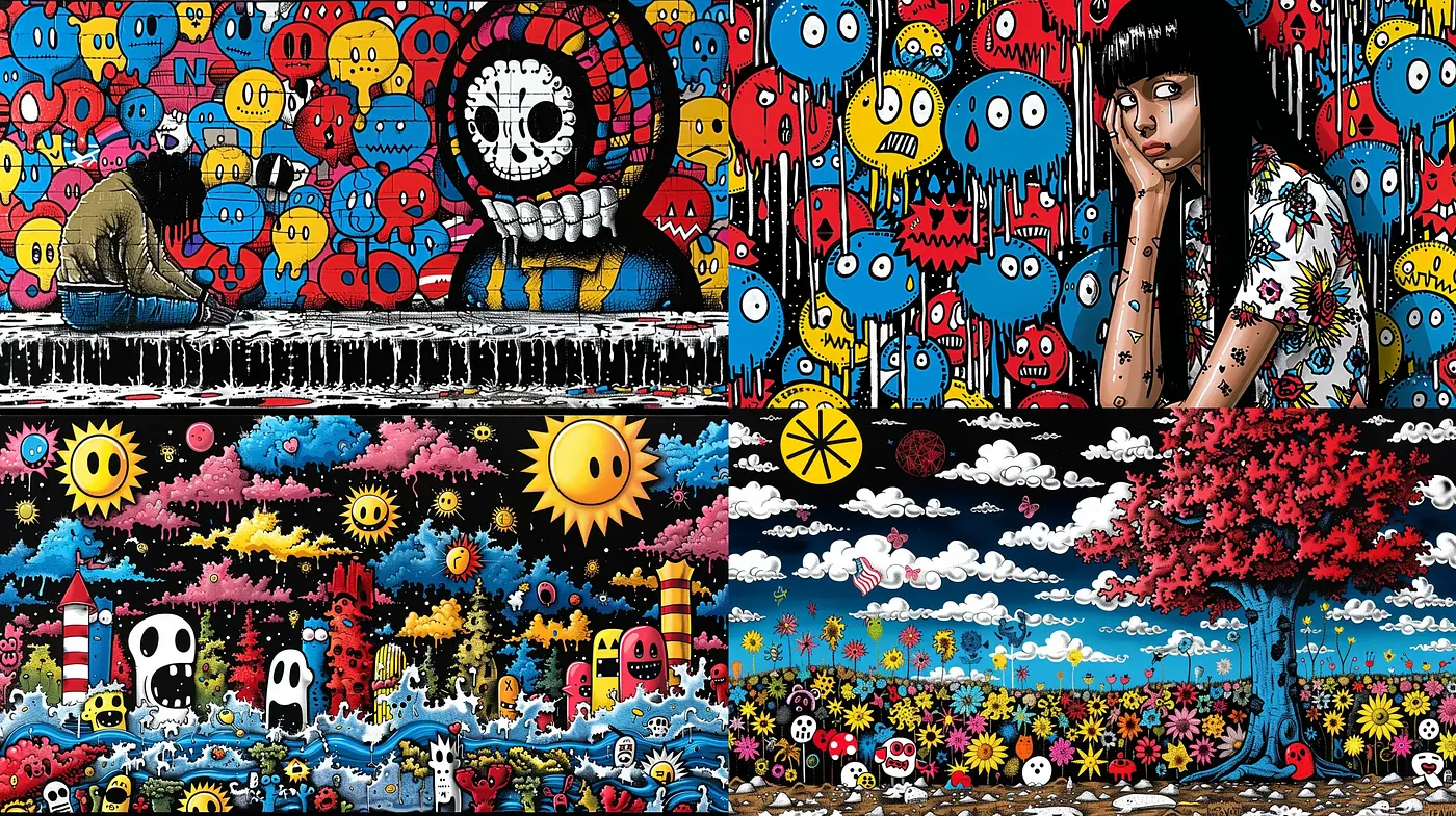 Eclectic Pop Art Fusion with a Surreal Comic Flair - Midjourney sref style