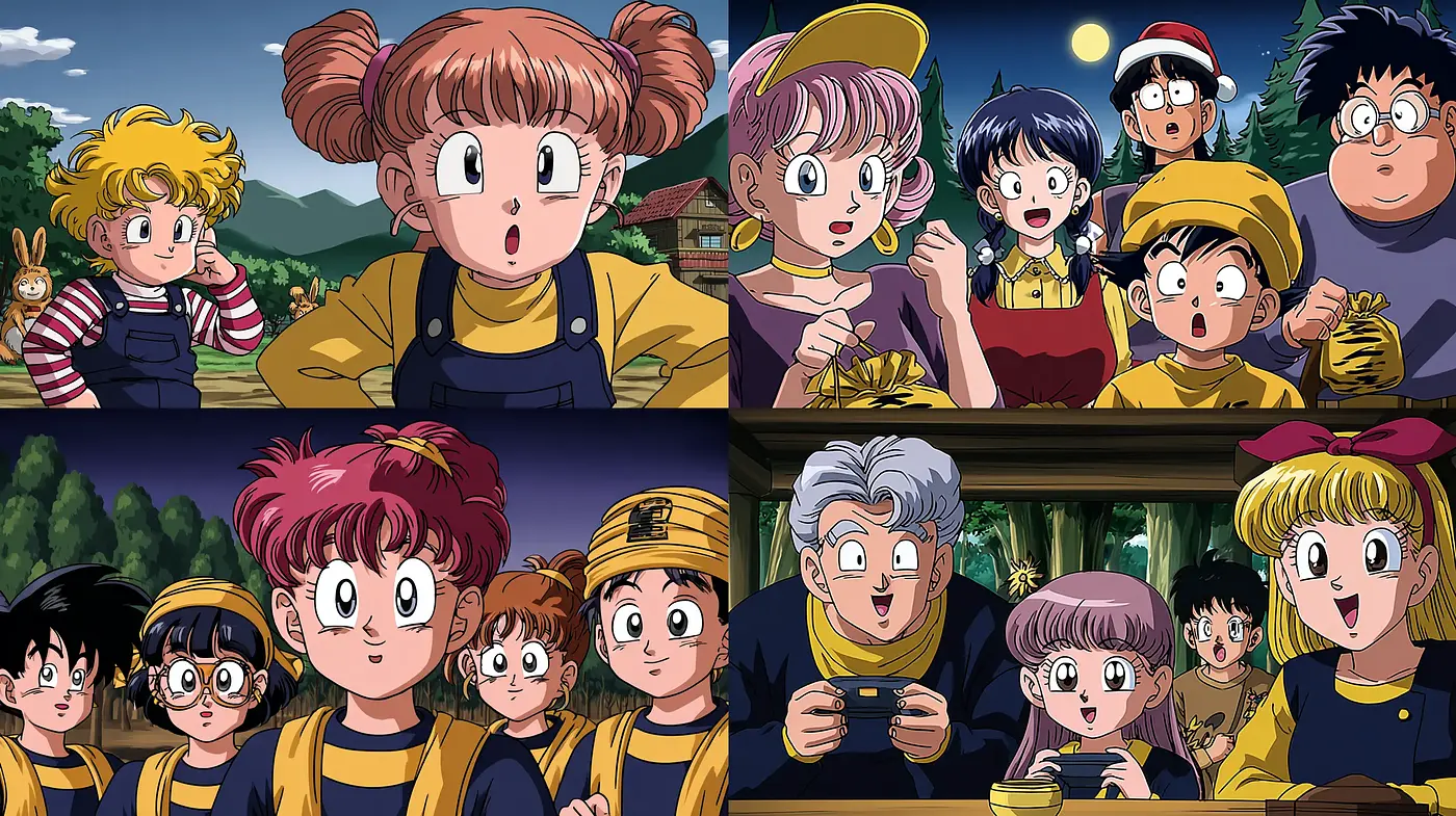 Vibrant and playful anime inspired artwork with nostalgic charm - Midjourney sref style