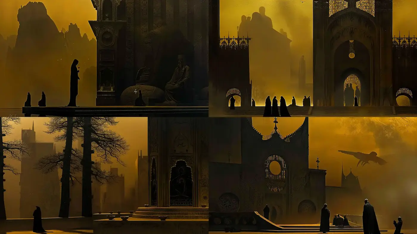 Mysterious and Atmospheric Fantasy Landscape with Gothic Elements - Midjourney sref style