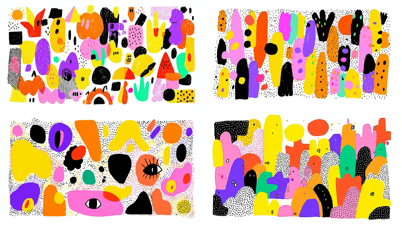 Vibrant, Playful Abstract Patterns with a Whimsical Touch - Midjourney sref style