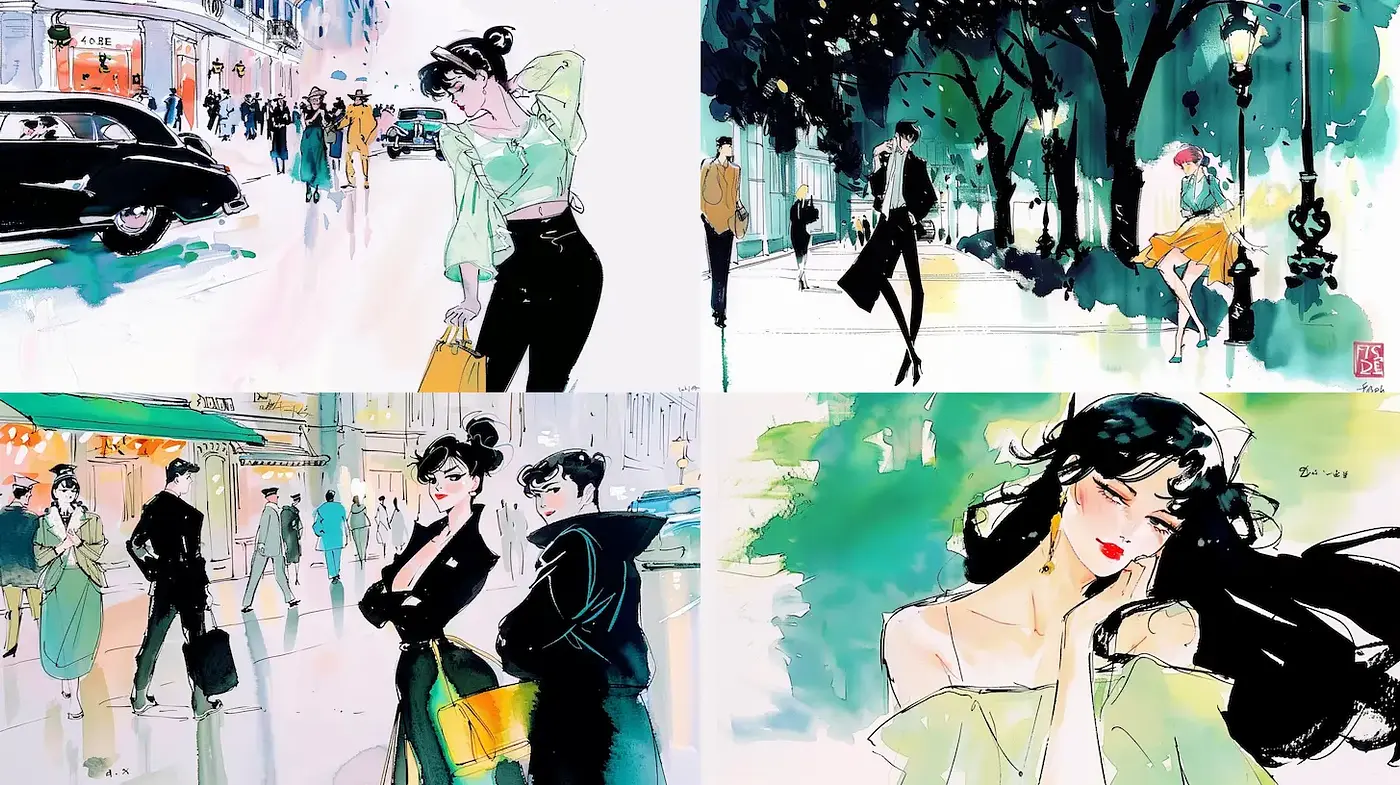 Elegant and dynamic illustrations with a contemporary flair and soft appeal - Midjourney sref style
