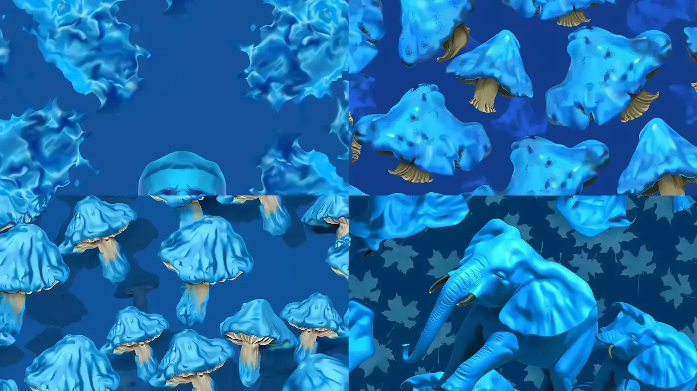 Cohesive Exploration of Surreal Marine Life and Wildlife with Vibrant Blue Tones - Midjourney sref style