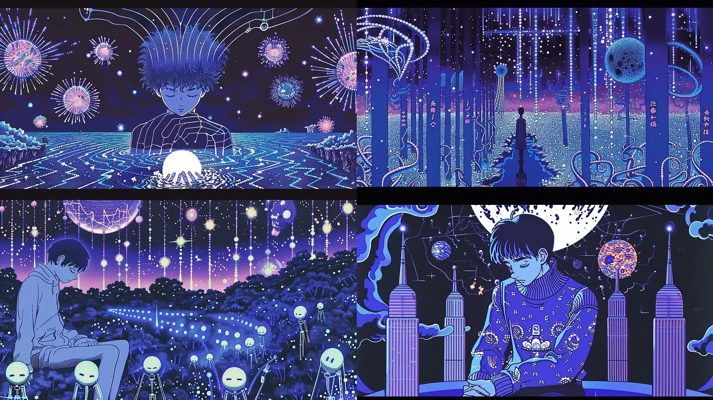 Ethereal Midnight Dreamscape with Neon Bioluminescence - Midjourney sref style