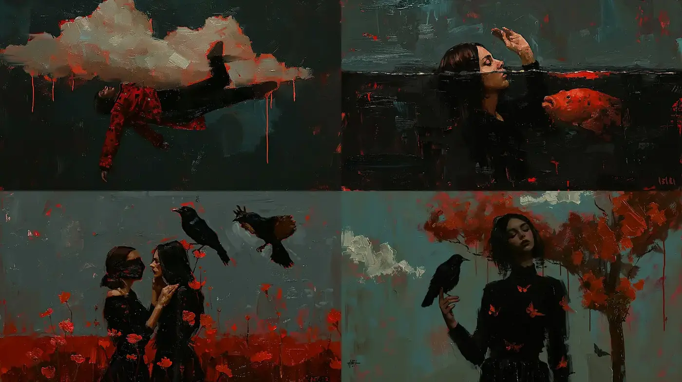 Dark Surrealism with a Touch of Expressionism and Nature's Intricacies - Midjourney sref style