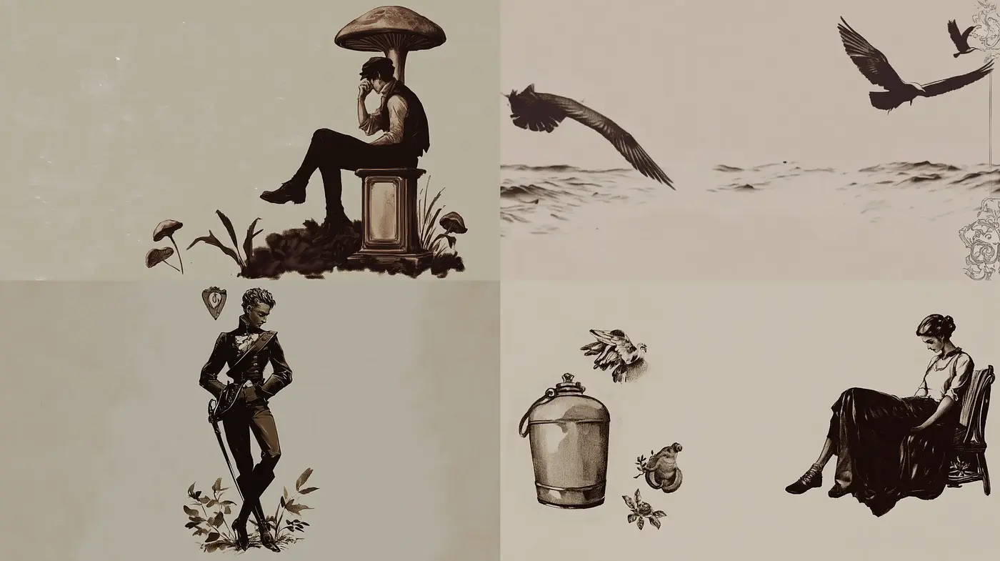 Sepia-Toned Ink Wash Illustrations with Classical Inspirations - Midjourney sref style