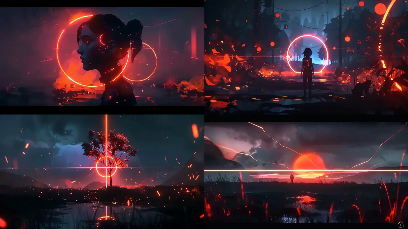 Cinematic Dusk Ambience with Luminescent Sci-Fi Overtones - Midjourney sref style