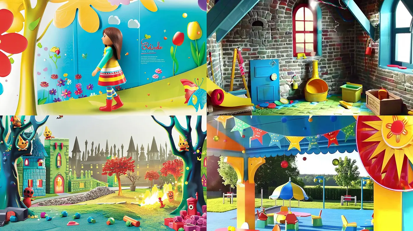 Brightly Colored Surreal Playgrounds: A Fusion of Vivid Hues and Whimsical Architecture - Midjourney sref style