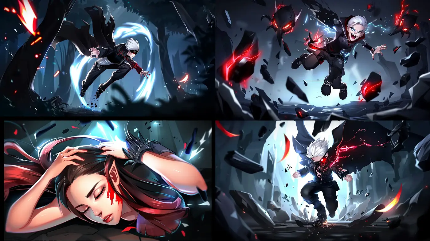 Dynamic Energetic Anime-Inspired Visuals with a Vividly Dark Palette - Midjourney sref style