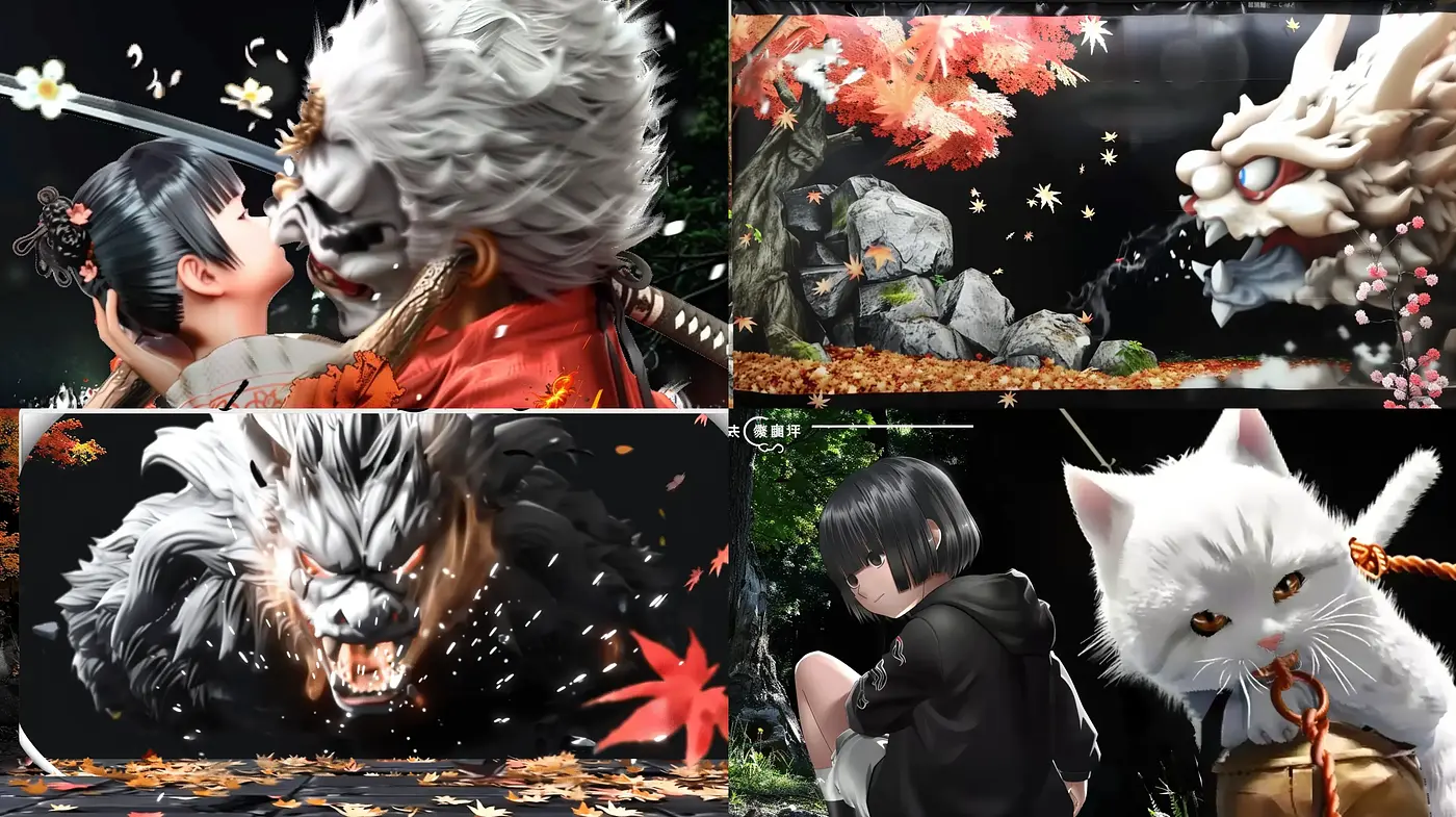 Mythical Autumn Kinship: An Exploration of Human-Animal Bonds in a Lush, Vivid World - Midjourney sref style