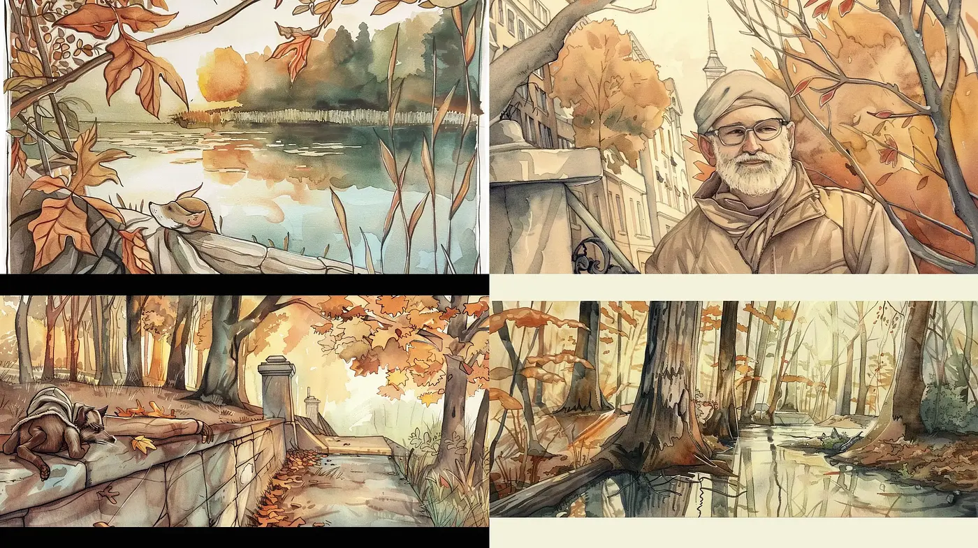 Autumn Hues Watercolor Impressions - Midjourney sref style