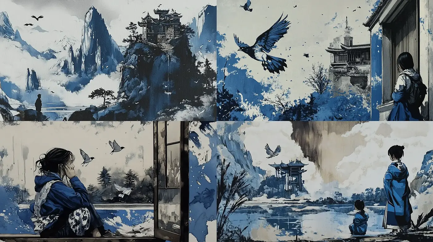 Ethereal Oriental Landscapes with a Monochromatic Twist - Midjourney sref style
