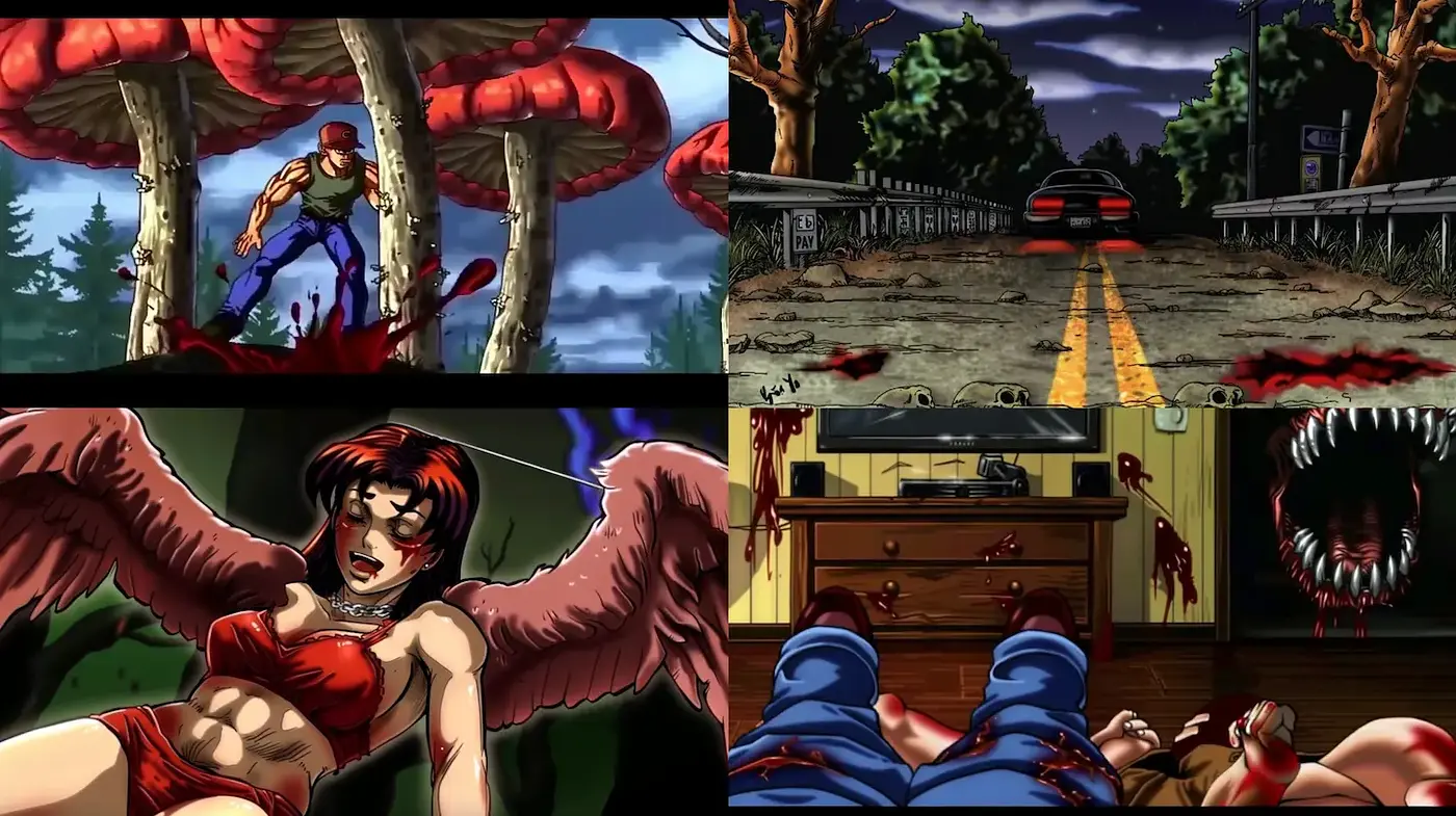 Dynamic Fusion of Retro Horror and Graphic Novel Aesthetics - Midjourney sref style