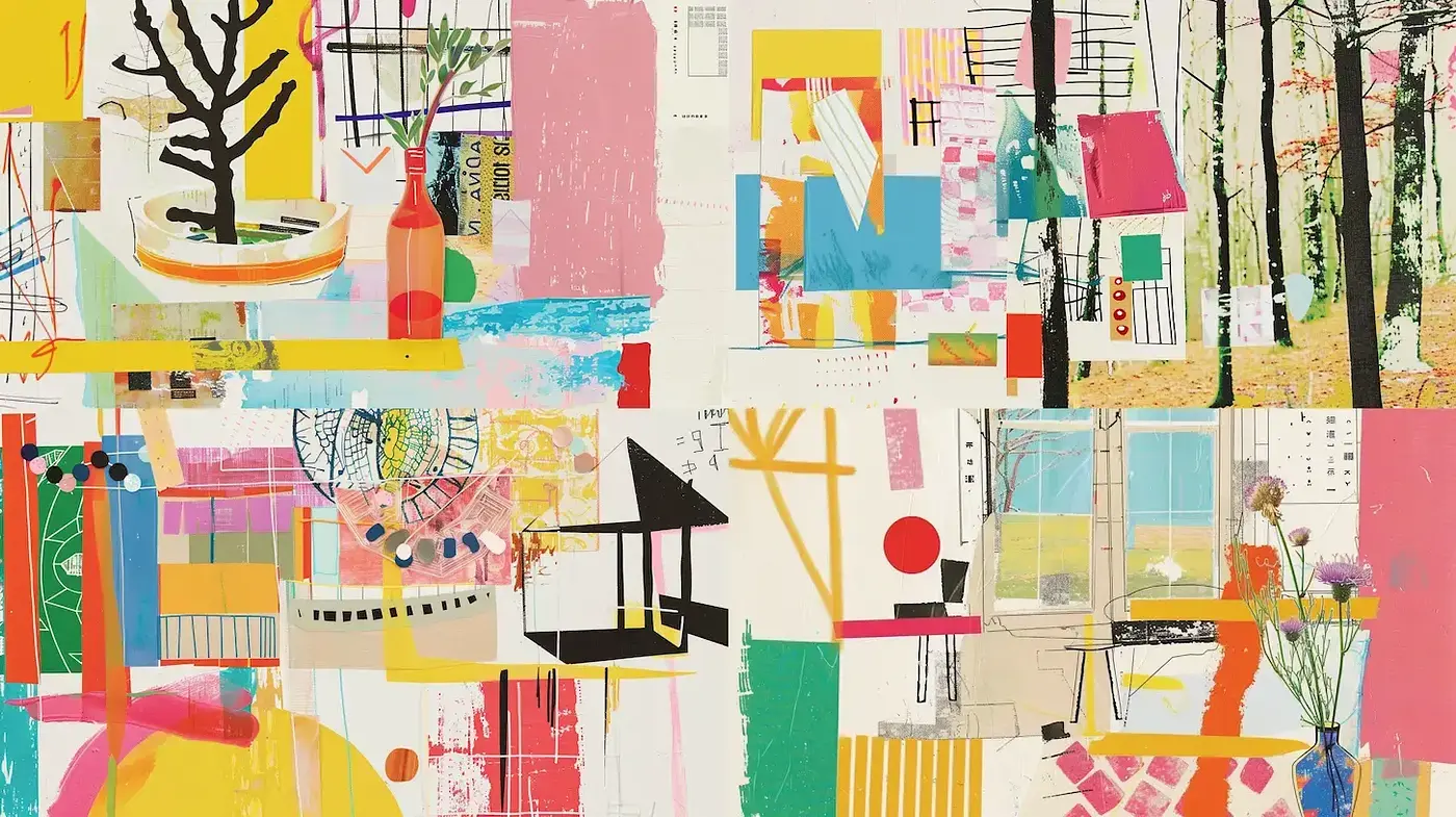 Eclectic Tapestry of Abstract Expressionism and Geometric Collage - Midjourney sref style