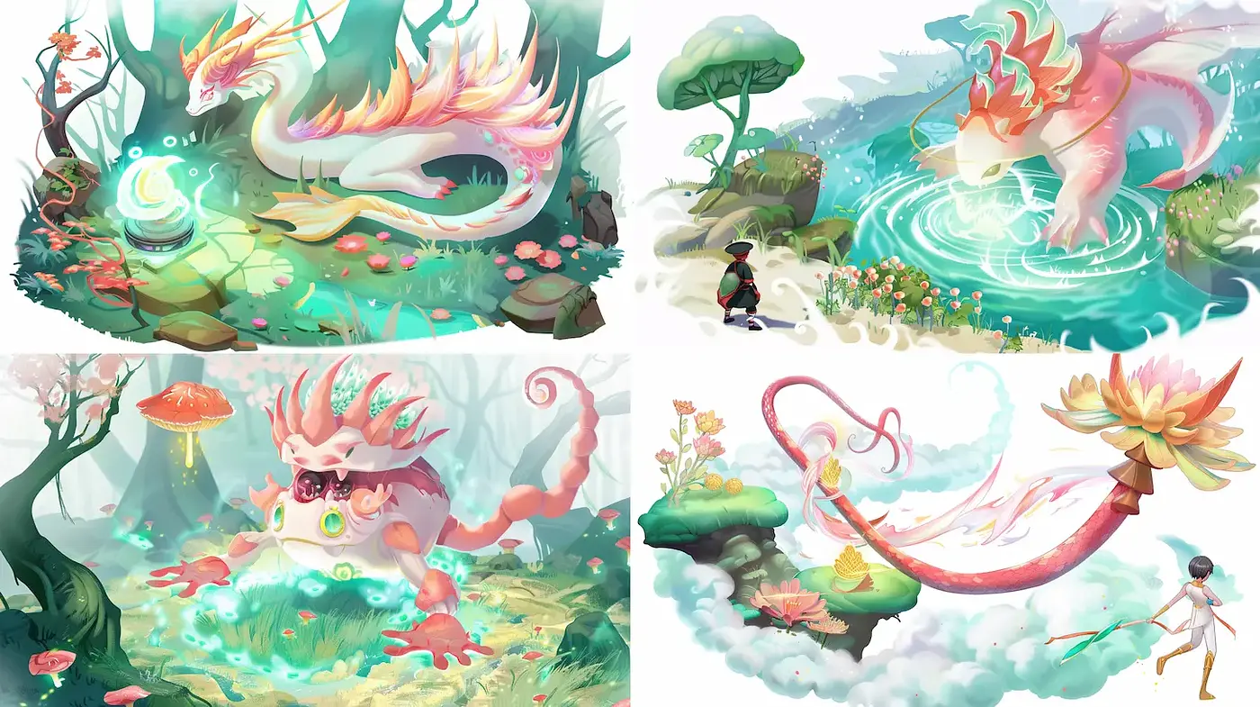 Mystical and Dreamlike Fantasy Landscapes with Fluid Design Elements - Midjourney sref style
