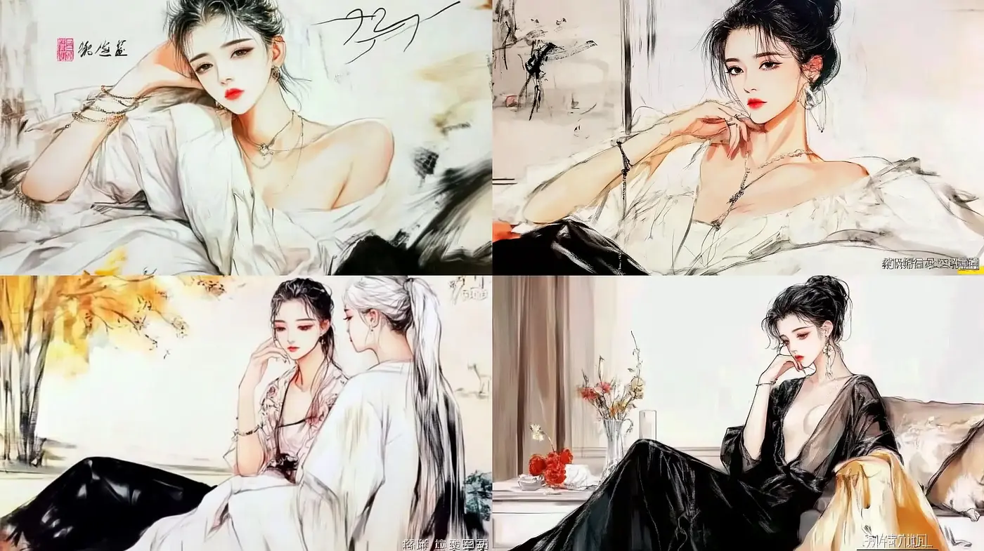 Elegant Brushwork and Subtlety in Modern Oriental Portraits - Midjourney sref style