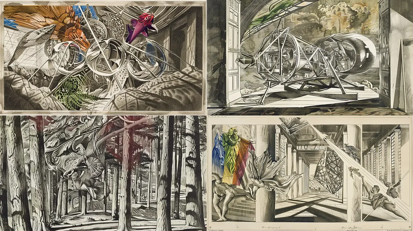 Intricate Monochromatic Dreamscapes with Surrealist Overtones - Midjourney sref style