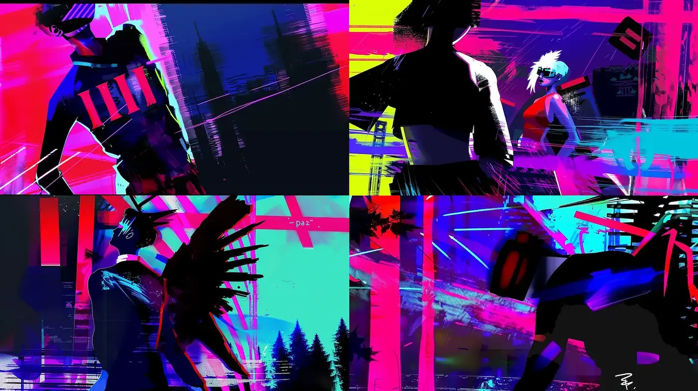 Vibrant Digital Expressionism with Cyberpunk Influences - Midjourney sref style