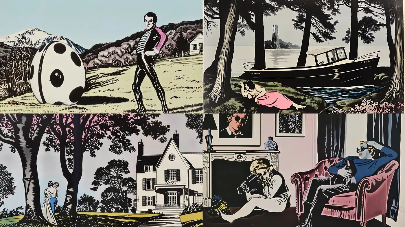 Retro Comic Book Homage with a Twist of Postmodern Irony - Midjourney sref style