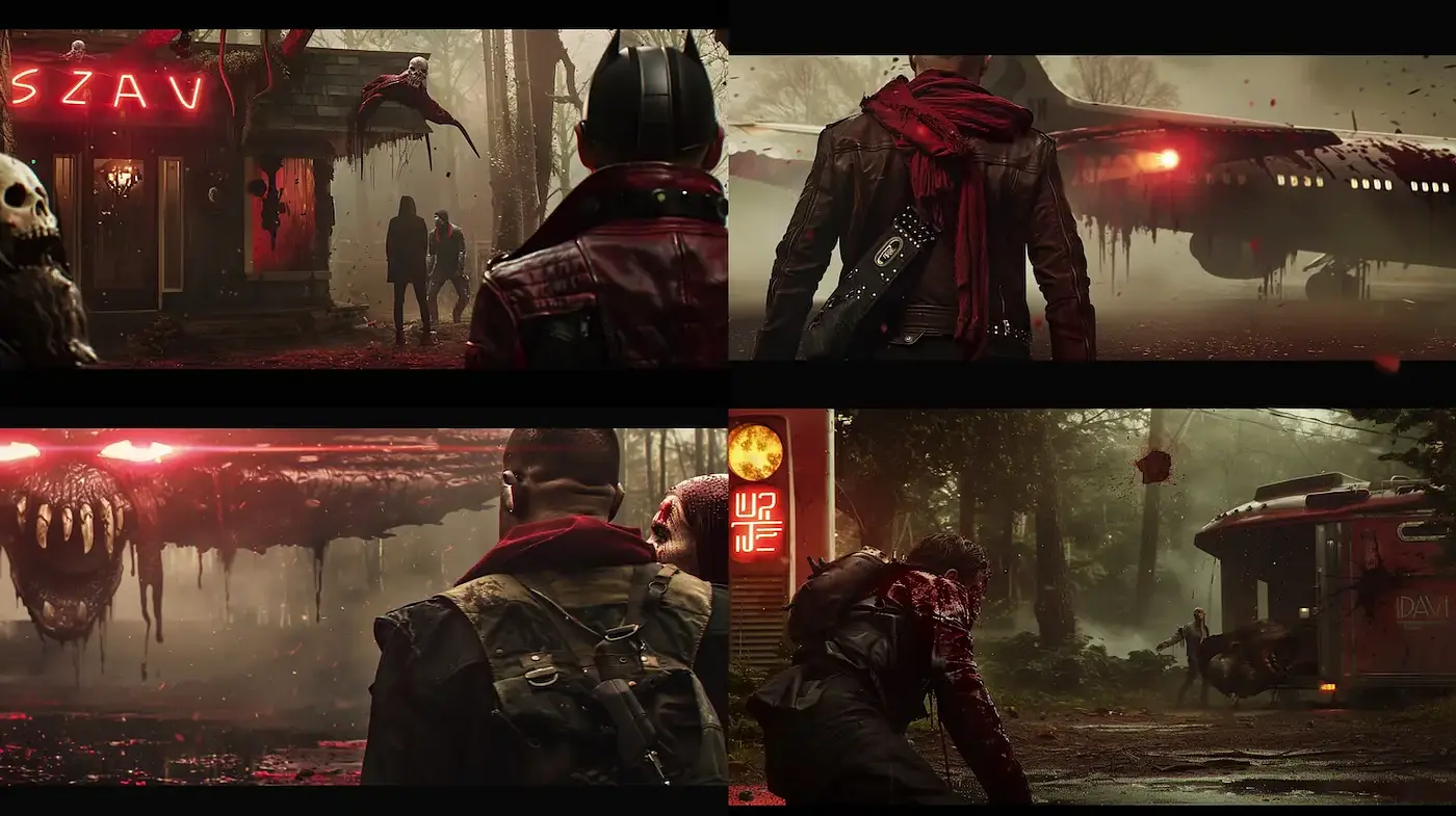 Dark, atmospheric visual narrative with urban dystopian elements - Midjourney sref style