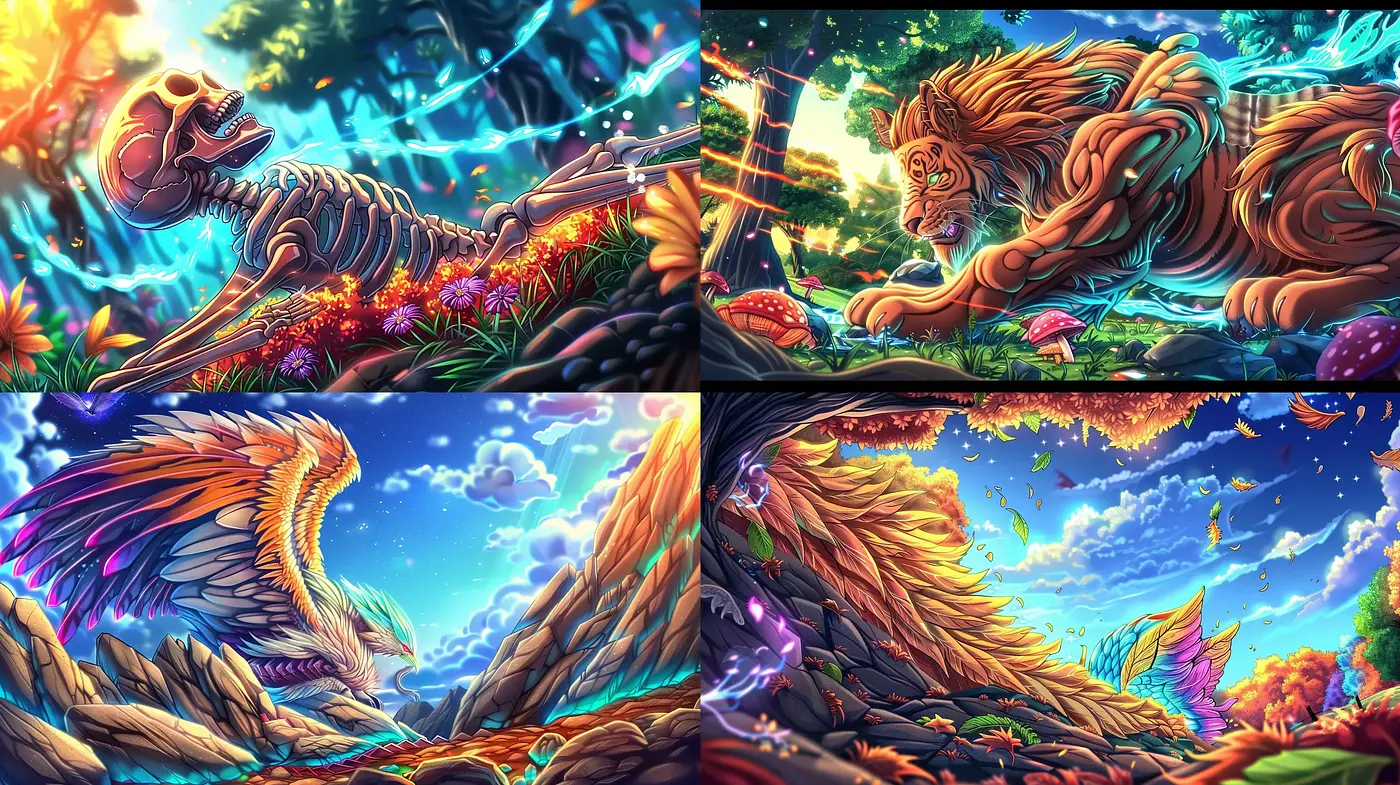 Luminous Fantasy Dreamscape with Vibrant Hues and Surrealist Overtones - Midjourney sref style