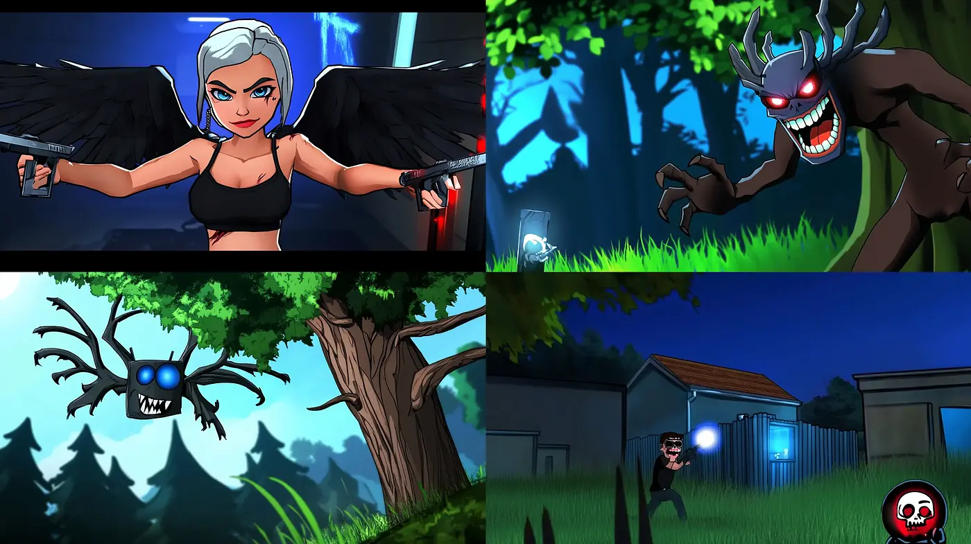 Dynamic Supernatural Encounter with Vivid Contrasts and Cartoon Expressiveness - Midjourney sref style